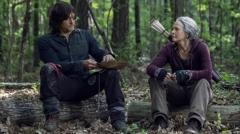 Norman Reedus and Melissa McBride as Carol Peletier and Daryl Dixon in The Walking Dead.