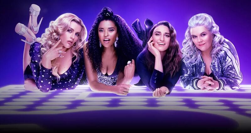 Sara Bareilles, Renée Elise Goldsberry, Paula Pell, and Busy Phillips as Dawn, Wickie, Summer, and Gloria in Girls5Eva. Courtesy of Peacock