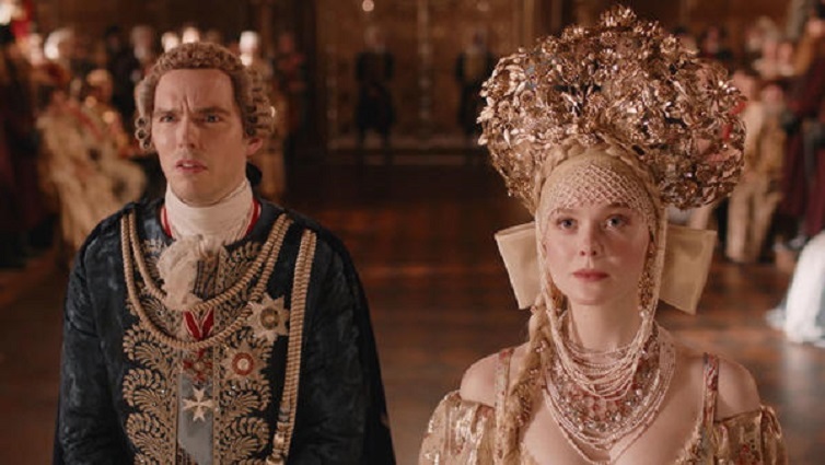 Nicholas Hoult plays Peter III alongside Elle Fanning as Catherine in The Great. Courtesy of Hulu.