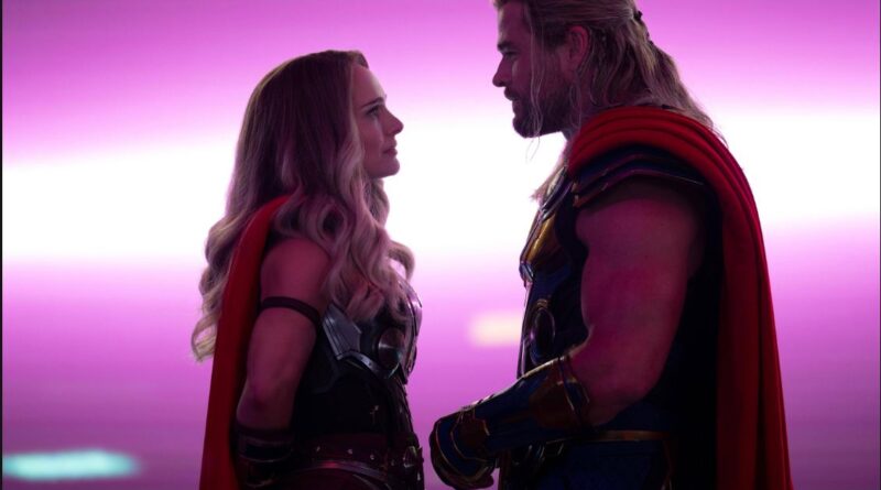 Natalie Portman and Chris Hemsworth as Jane Foster and Thor in Thor: Love and Thunder. Courtesy of Marvel.